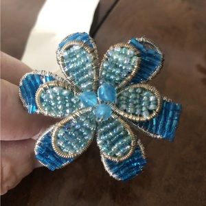18 ZODAX Napkin Rings Beaded Flowers Blue Green Silver turquoise round formal